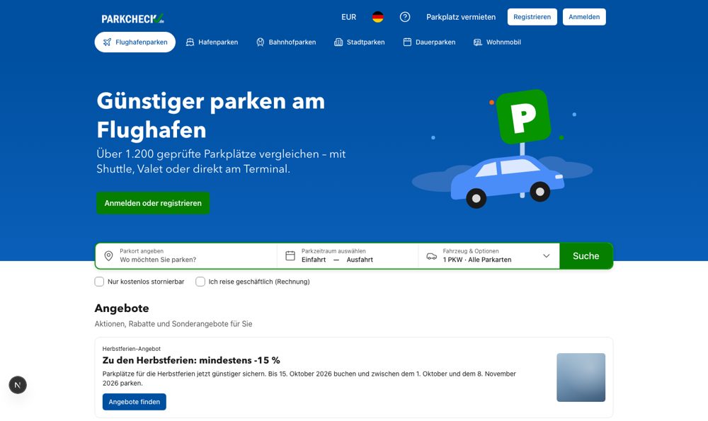 1 · Finden: Startseite von Parkcheck